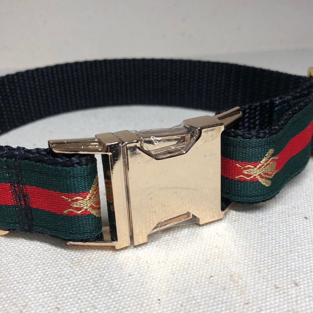 New Green and Red Bee dog collar